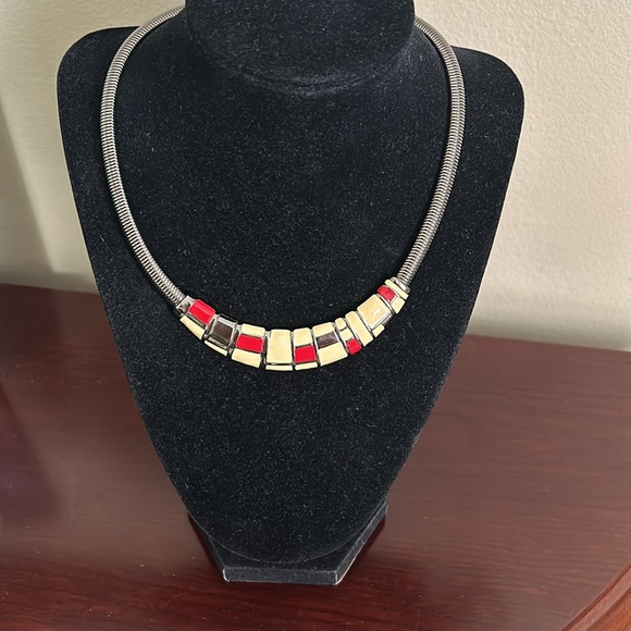 Beautiful vintage art deco Monet enamel snake chain necklace. Signed. - Picture 3 of 7